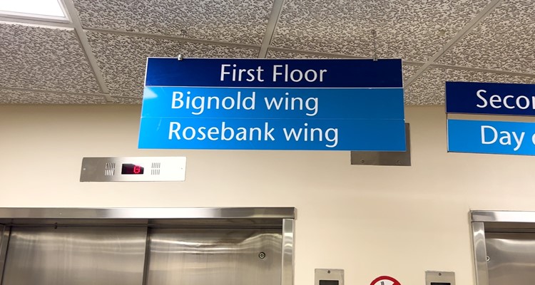 Caithness General sign for Bignold and Rosebank wings