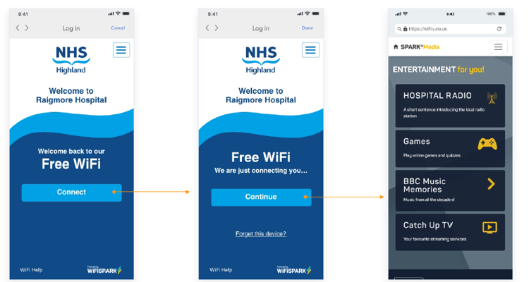 hospital WiFi connection screens