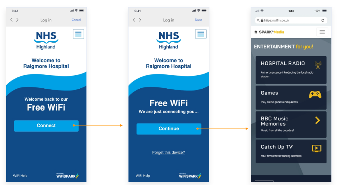 hospital WiFi connection screens