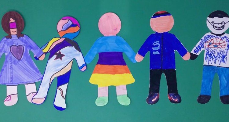 Paper Cutout Child Figures Holding Hands