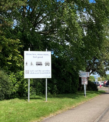 Cut The Car Miles sign at Raigmore Hospital