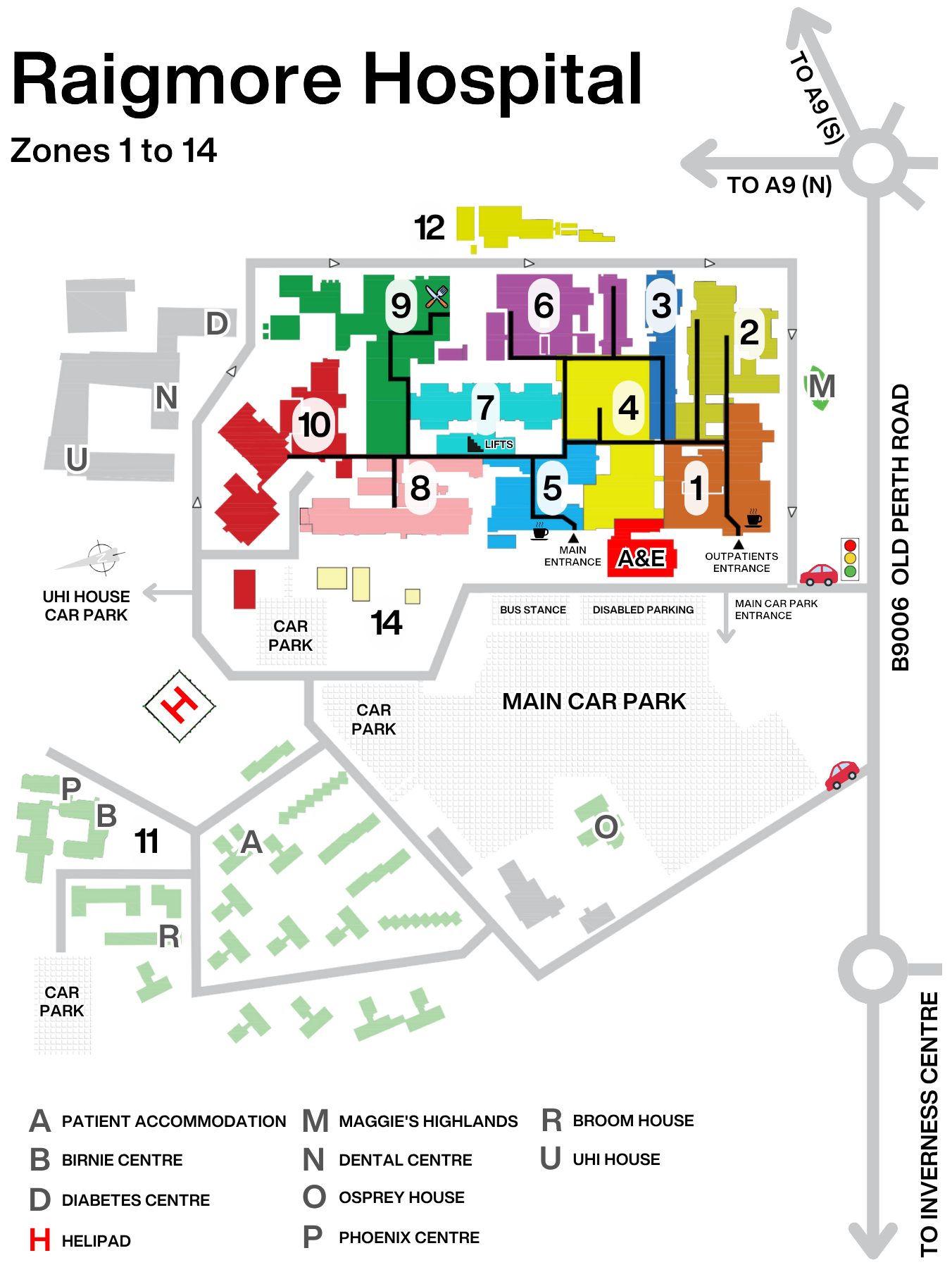 Raigmore Hospital Zone Map NHS Highland