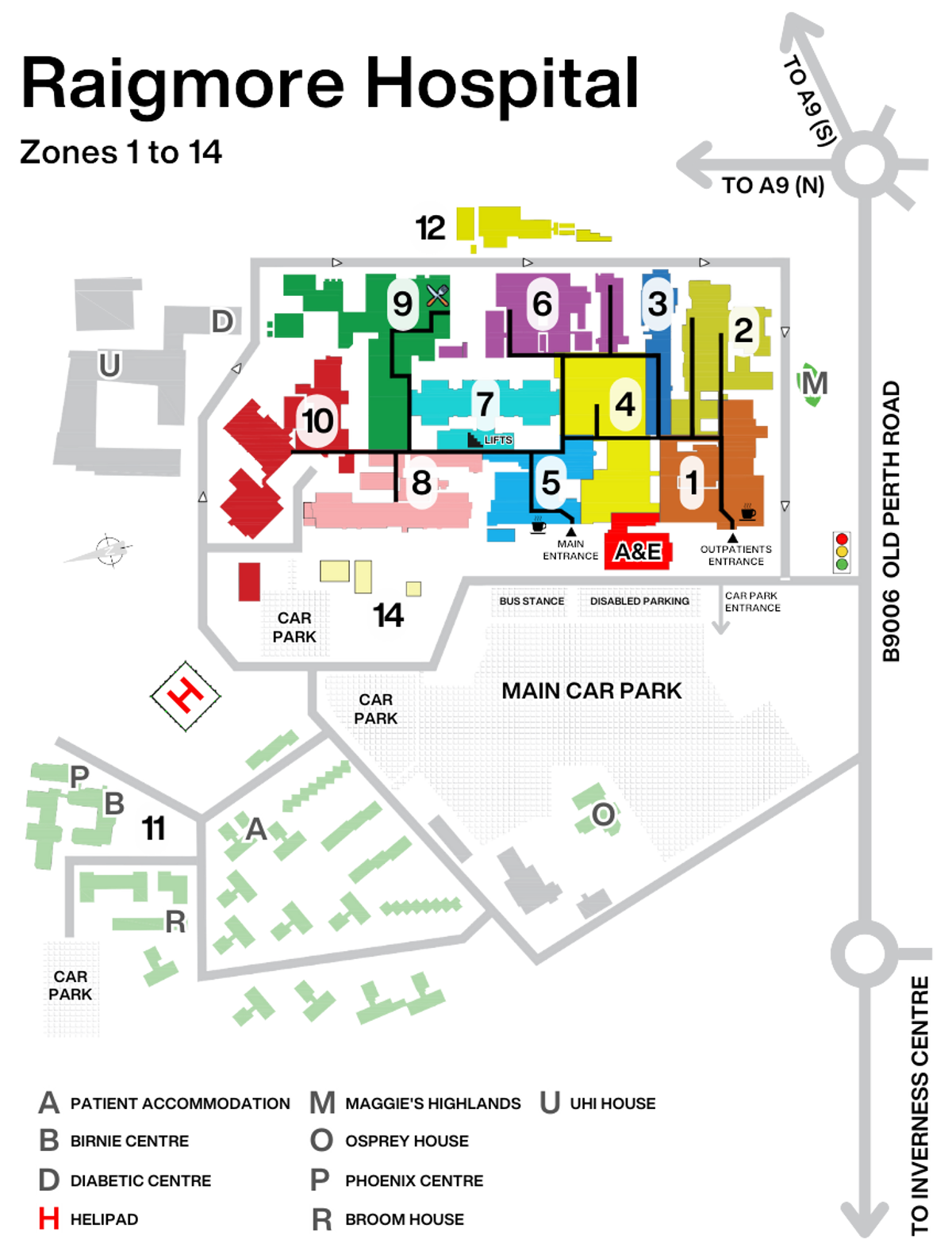 Raigmore Hospital, Inverness - Map Of Zones And Wider Estate