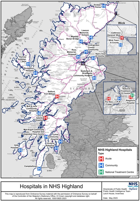 Map of hospitals in NHS Highland (image)