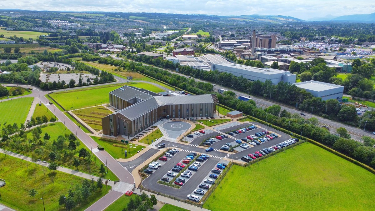 aerial view of National Treatment Centre Highland with car park