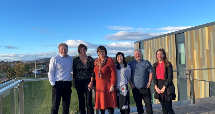 The Medical Research Team outside of the University of the Highlands and Islands Inverness campus